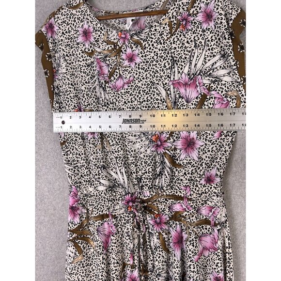 WHBM Maxi Dress Women's M Multicolor Leopard Floral Sleeveless Tie Waist Stretch - Picture 4 of 8